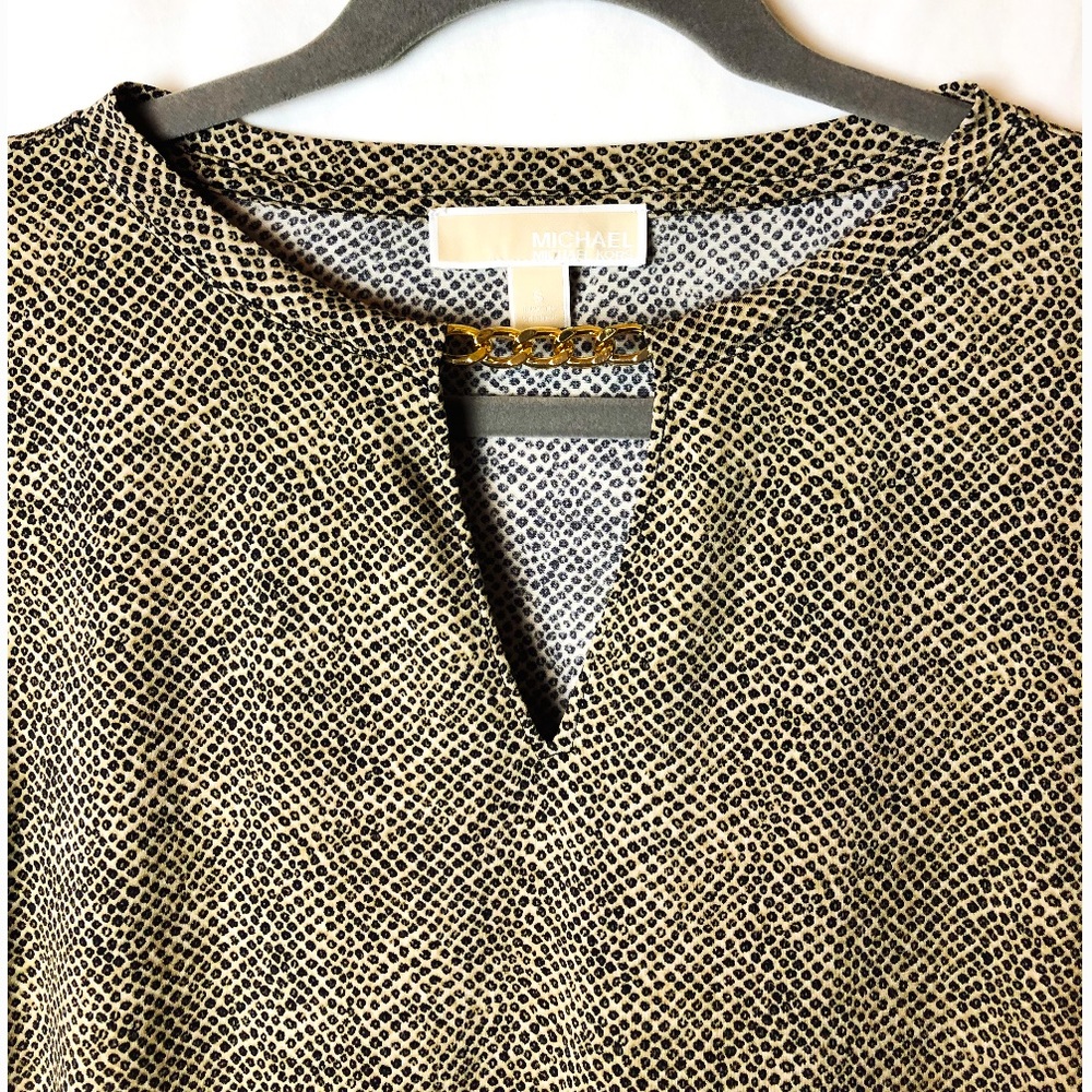Michael Kors Gold Chain Slit Neck Animal Print Top